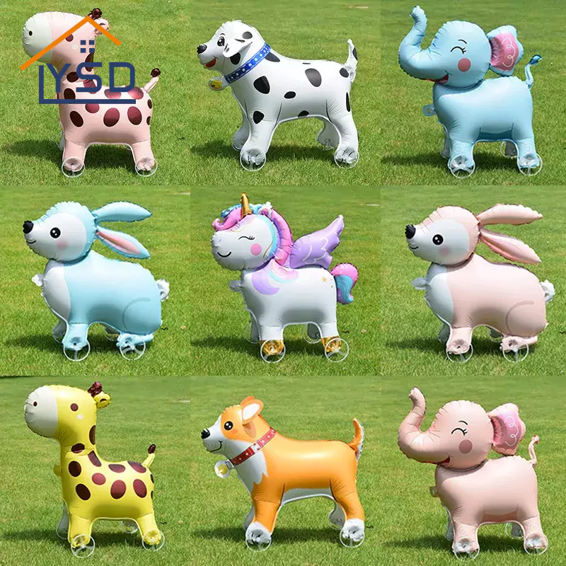 2025 Nuevo globo de cumpleaños para niños de animales con ruedas para caminar con ruedas