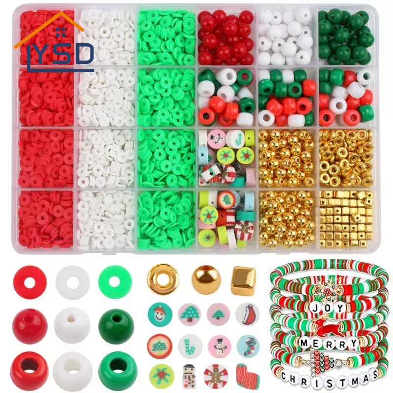 Conjunto de pulseras de bricolaje con cuentas navideñas